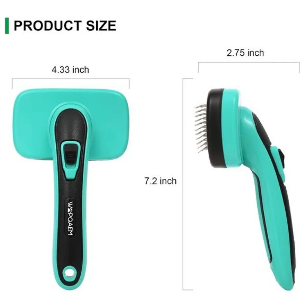 Self cleaning Slicker Brush, Shedding and Grooming tool for Pets, Aqua Green
